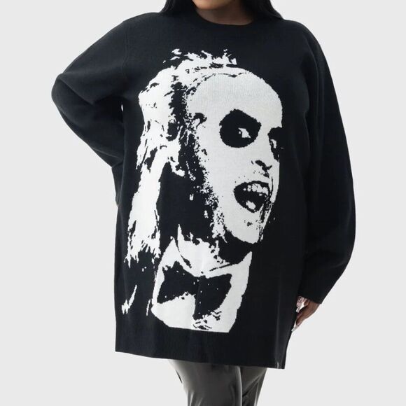 Killstar Beetlejuice Ghost With The Most Intarsia Sweater Black Size Medium - Picture 1 of 9